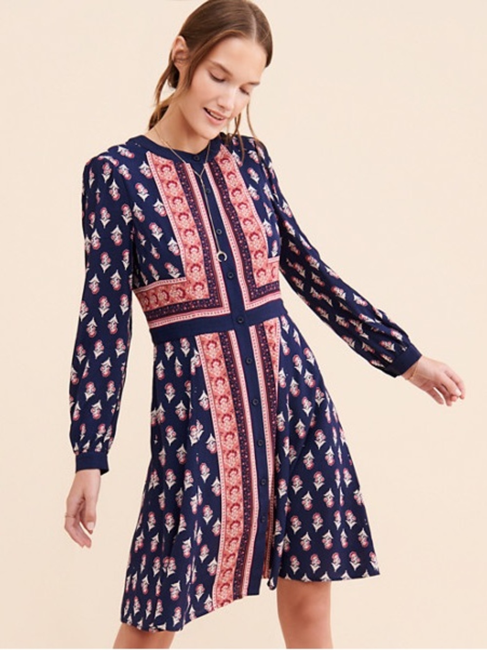 Gal Meets Glam Women's Carlene Navy Floral Print Button-Front Dress size 6